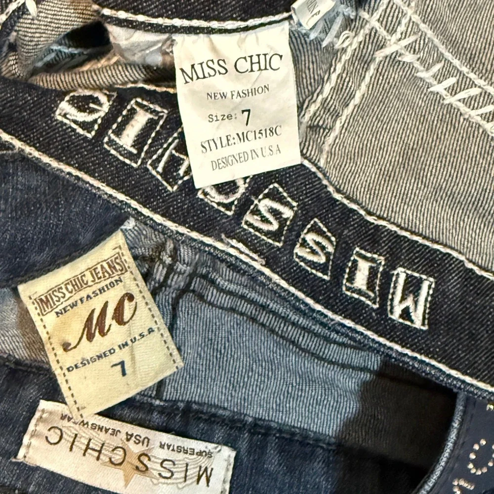 Miss Chic Y2K Rhinestone Fleur De Lis Denim Jeans Bundle, Dark & Med Wash, 7 - Picture 3 of 8